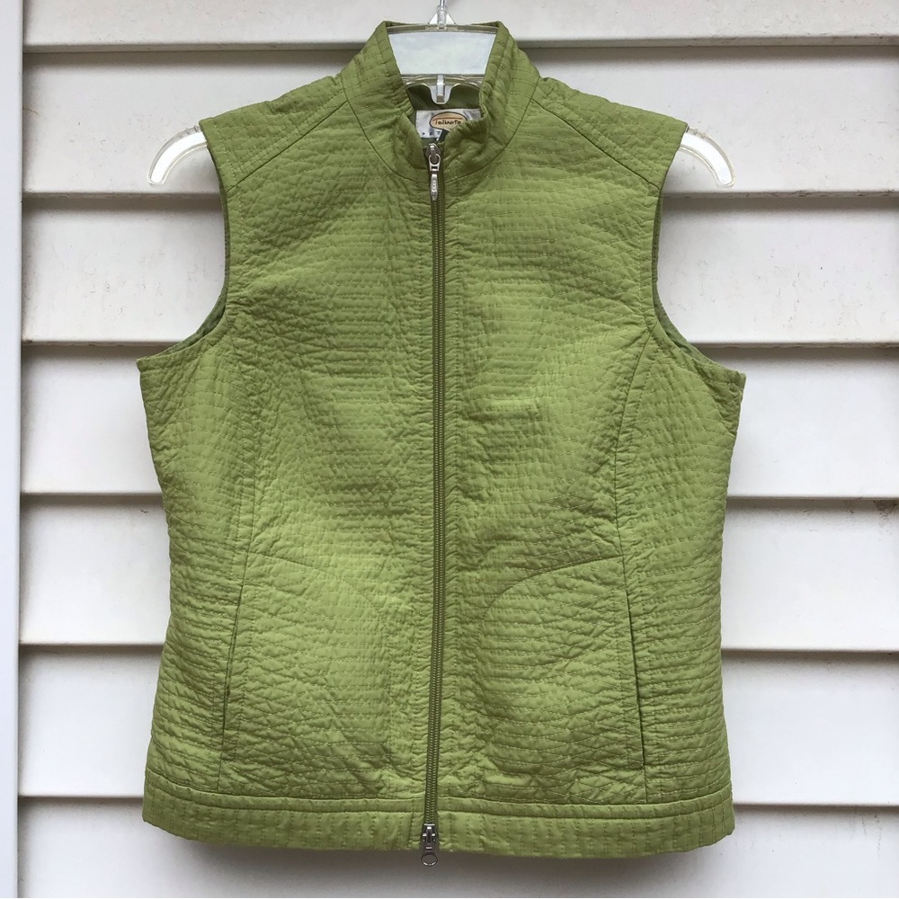 VTG Talbots Petite Quilted Vest Womens P Green Full Zip Lightweight Pockets